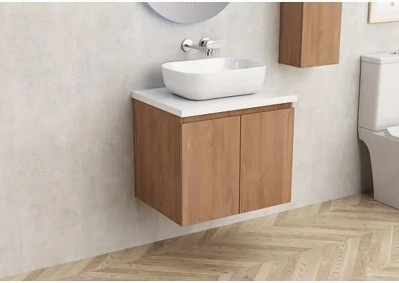 Конзолен PVC шкаф за баня BG 5156-60 + 6046-30, с бял плот Inter Ceramic, 45х48.5х59см