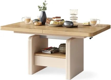 ЛЕКСУС Дъб Артизан/Бежов (Шампанско) - МОДЕРНА РАЗТЕГАТЕЛНА ХОЛНА МАСА С ПОВДИГАЩ МЕХАНИЗЪМ