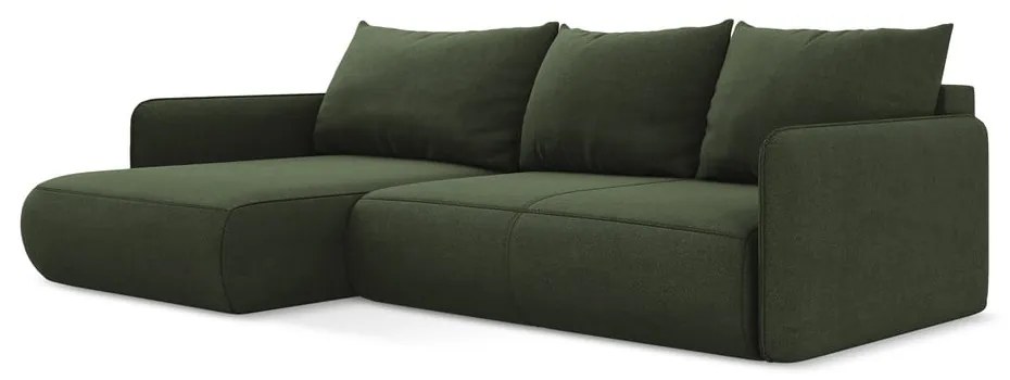 Зелен разтегателен ъглов диван с място за съхранение (ляв ъгъл) Nanea – Makamii