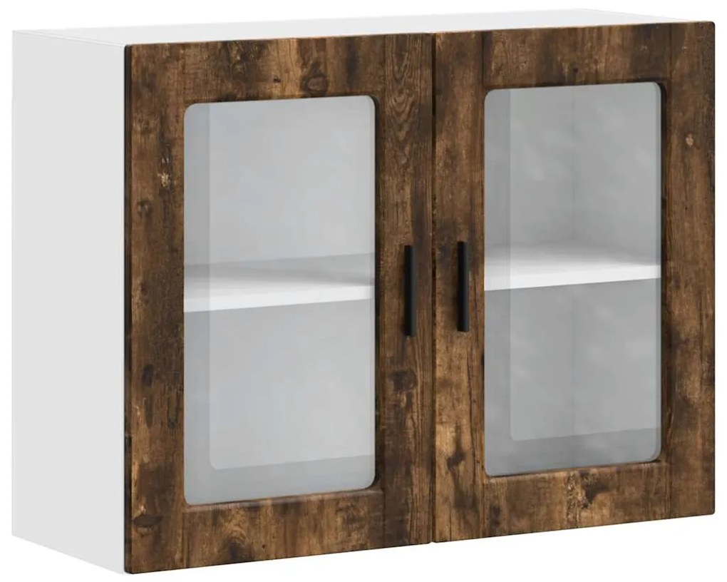 854092 vidaXL Кухненски стенен шкаф със стъклена врата Porto опушен дъб