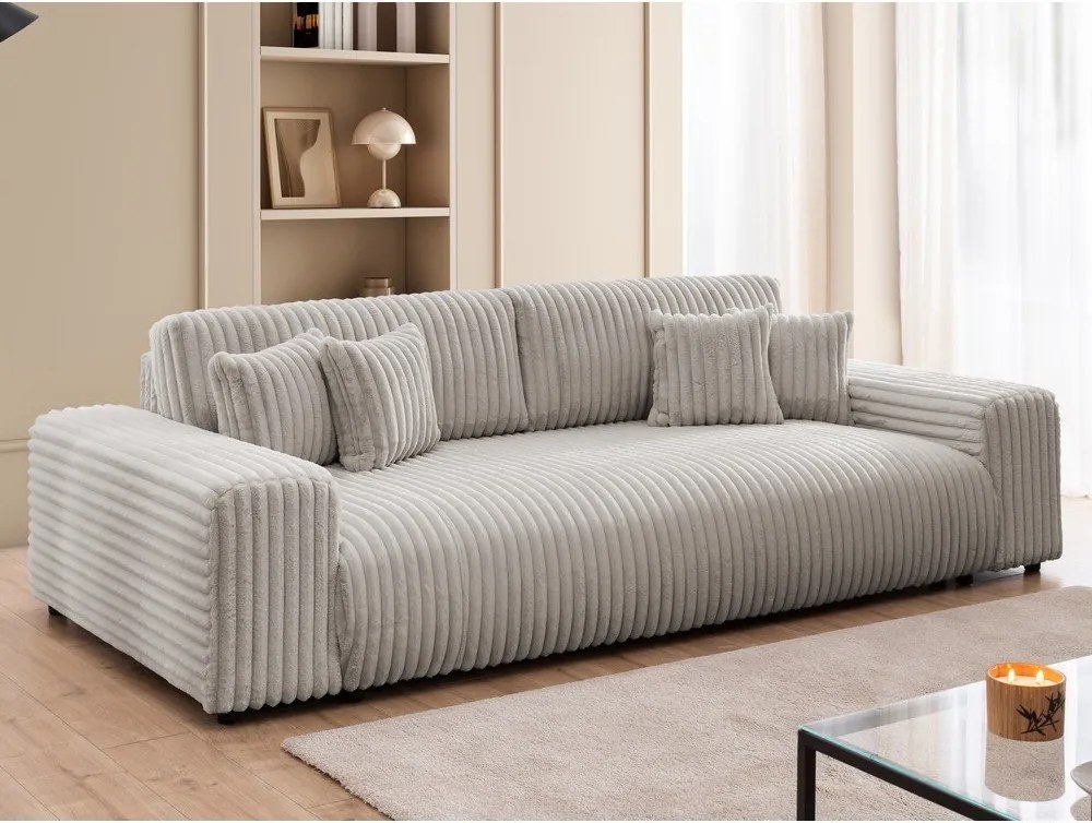 Светлосив разтегателен диван с място за съхранение от рипсено кадифе 260 cm Justin – Ropez