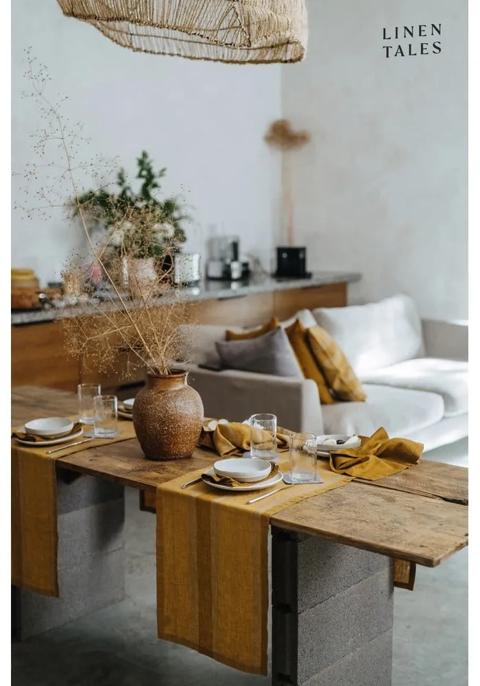 Ленена покривка 200x200 cm Amber Bronze Stripes – Linen Tales