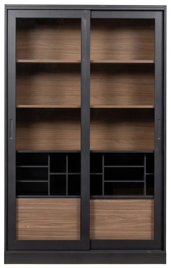Витрина от масивен бор с плъзгащи се врати в черен и естествен цвят 125x200 cm James – WOOOD