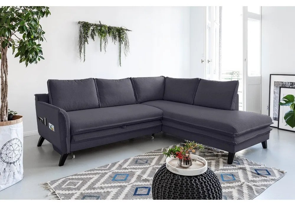 Антрацитен ъглов разтегателен диван десен ъгъл Charming Charlie - Miuform