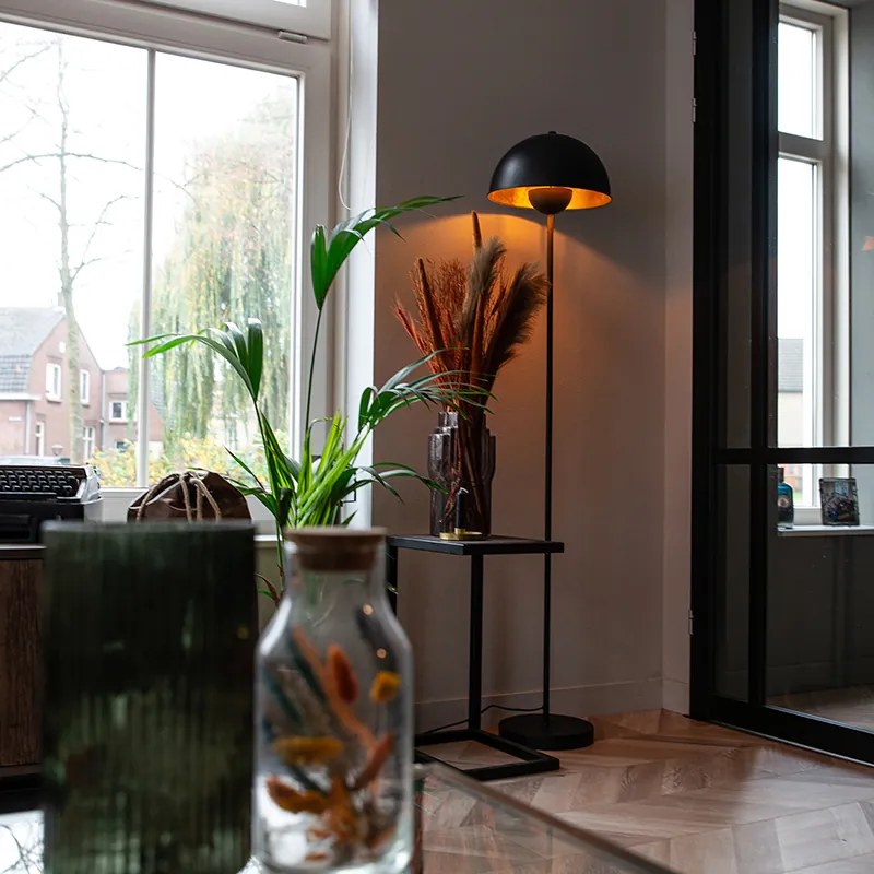 Индустриална подова лампа черна със злато 160 см - Magnax