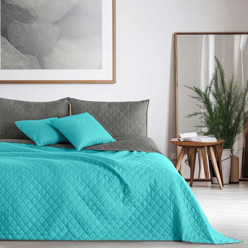 Tyrkysový přehoz z mikrovlákna DecoKing Axel, 170 x 210 cm