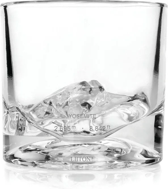 Комплект чаши за уиски LIITON 1009932 Yosemite, 240 мл, 2 бр, Удебелени стени, 3D дъно с форма парк Йосемити, Прозрачен