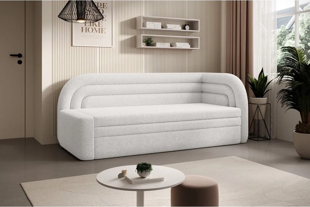 Кремав разтегателен диван с място за съхранение от букле десен ъгъл 223 cm Fabillo – ELTAP