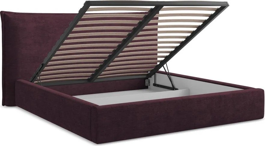 Тъмнолилаво двойно легло 180x200 cm тапицирано с място за съхранение с включена подматрачна рамка Esala – Makamii