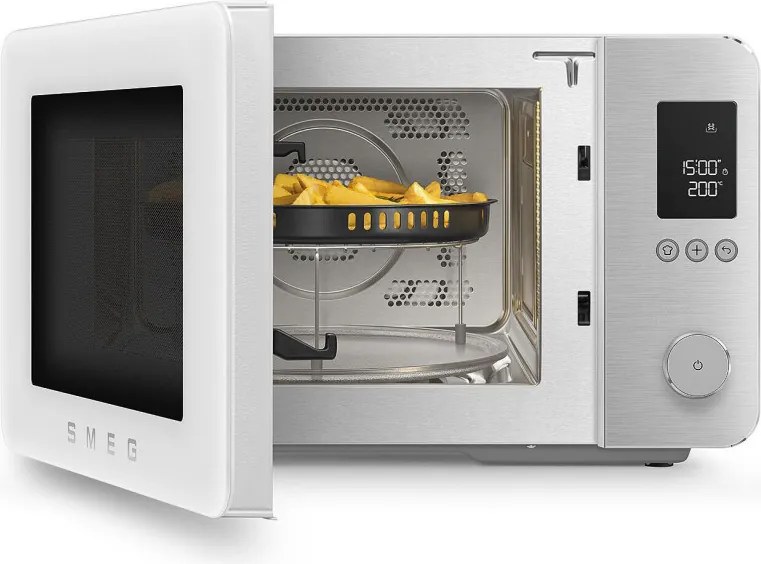 Комбинирана микровълнова фурна с горещ въздух SMEG Collezione MOC02WHMEU, 900W, 27 л, 25 програми, Плавно затваряне, Индивидуални настройки, Бял мат