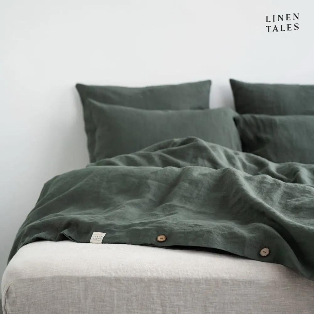 Тъмнозелен ленен чаршаф за двойно легло 200x220 cm - Linen Tales