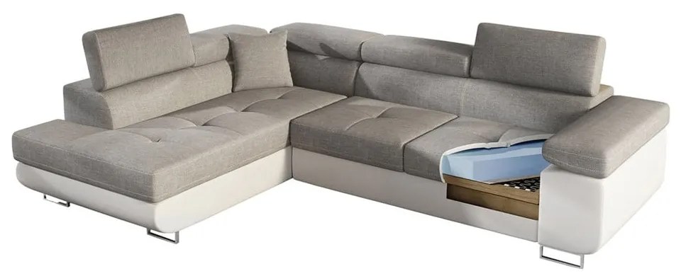 Бежов разтегателен ъглов диван с място за съхранение (ляв ъгъл L форма) Anton – ELTAP