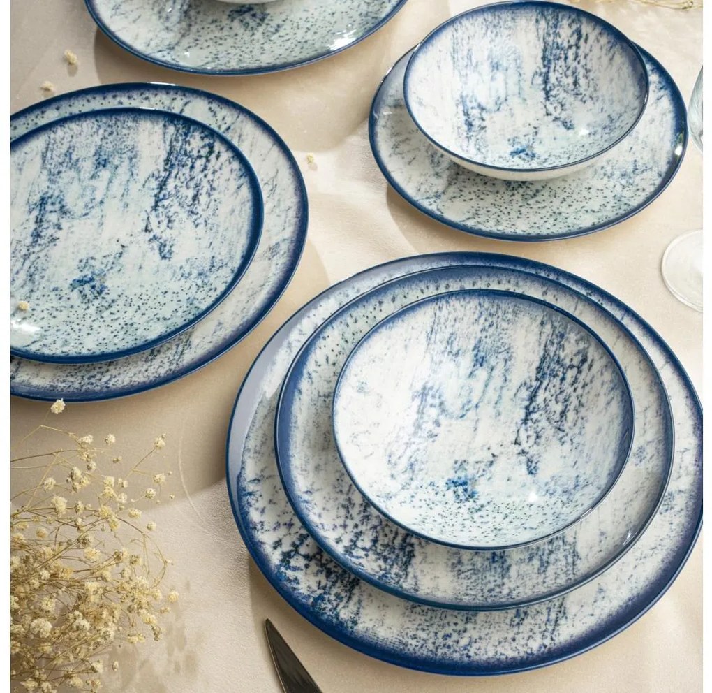 Комплект за хранене 24 части син/порцелан