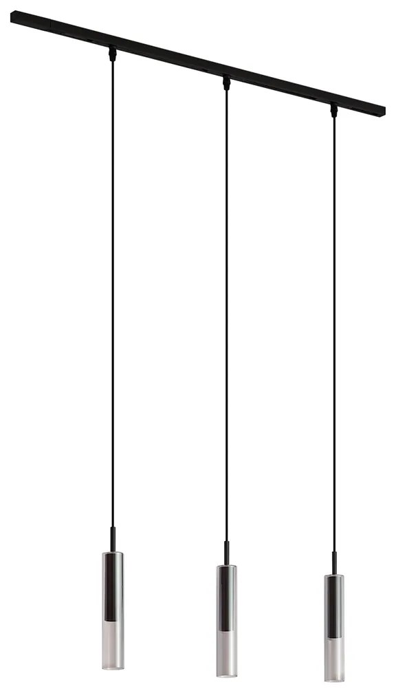 Модерна релсова осветителна система черна с 3 висящи лампи черни с димно стъкло 1-фазна - Slimline Loyce