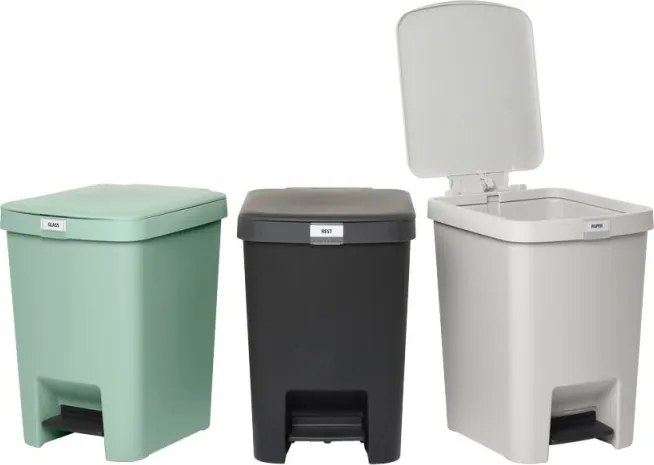 Кош за боклук с педал Brabantia StepUp 1008482, 25 л, Екологични материали, Голям отвор, Тъмносив