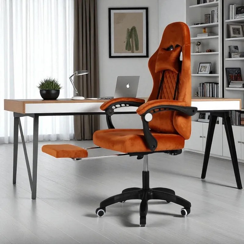 Офис стол с масаж - кафяво кадифе