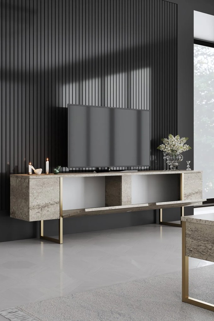 ТВ шкаф Luxe, цвят Травертин Златен