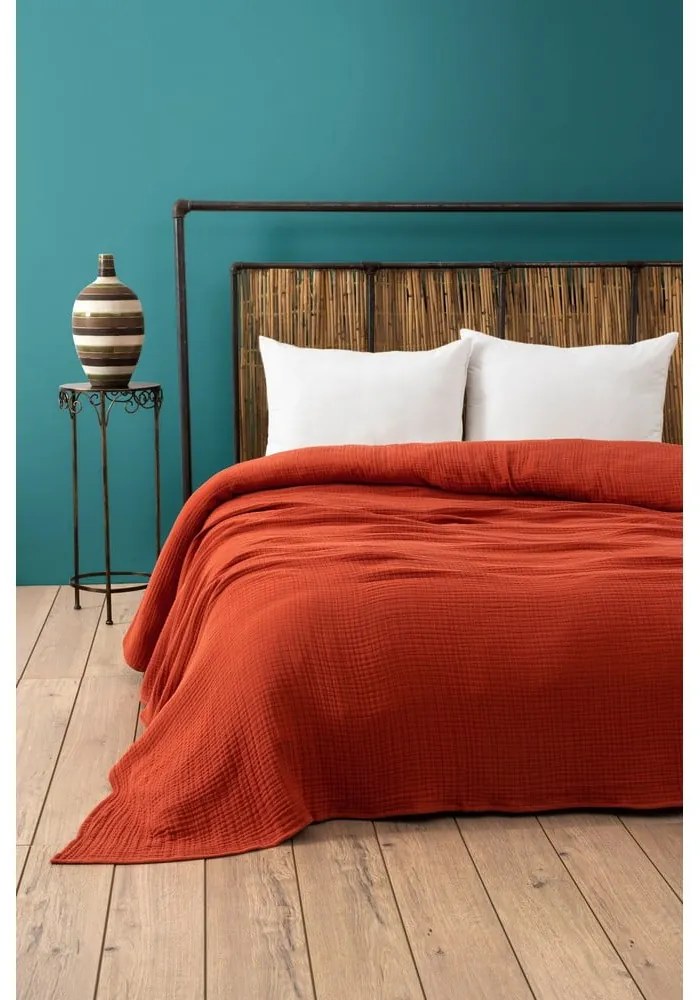 Муселиново покривало за легло в тухлен цвят 220x250 cm Muslin – Mijolnir