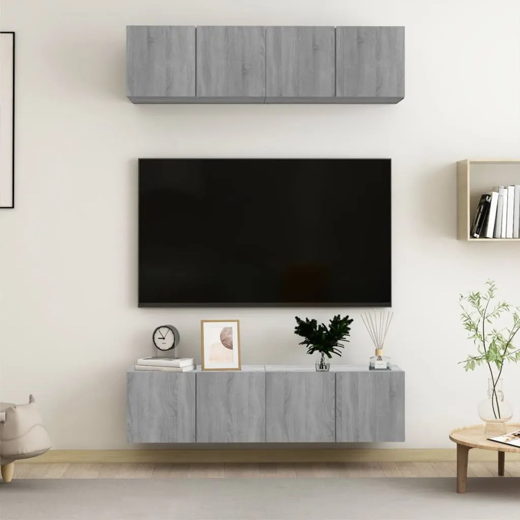 3120204 vidaXL Стенни ТВ шкафове 4 бр сив сонома 60x30x30 см инженерно дърво