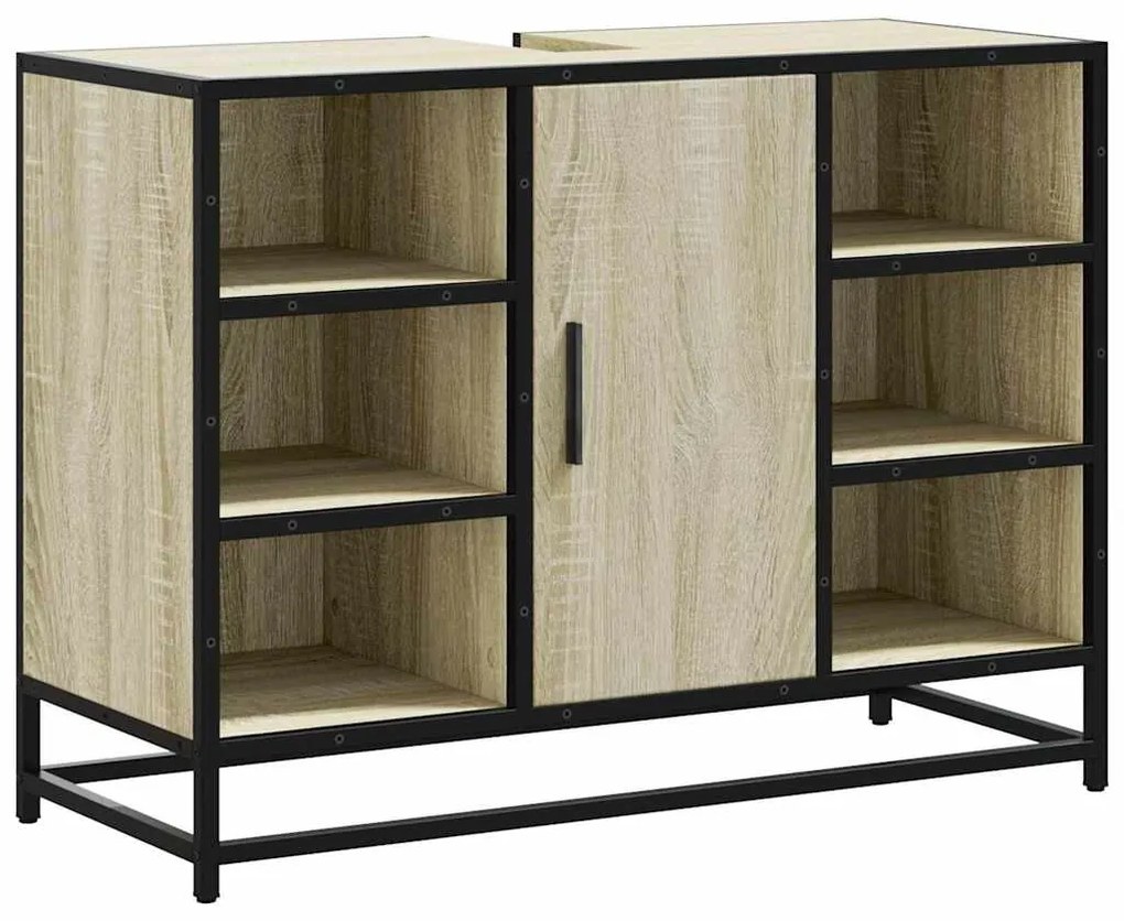 849290 vidaXL Шкаф за мивка в банята, дъб Сонома, 80x33x60 см, инженерно дърво