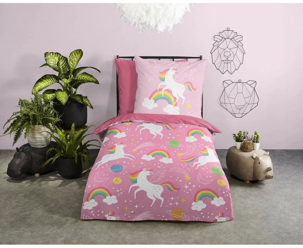 Розово единично детско спално бельо от микрофибър 140x200 cm – Good Morning