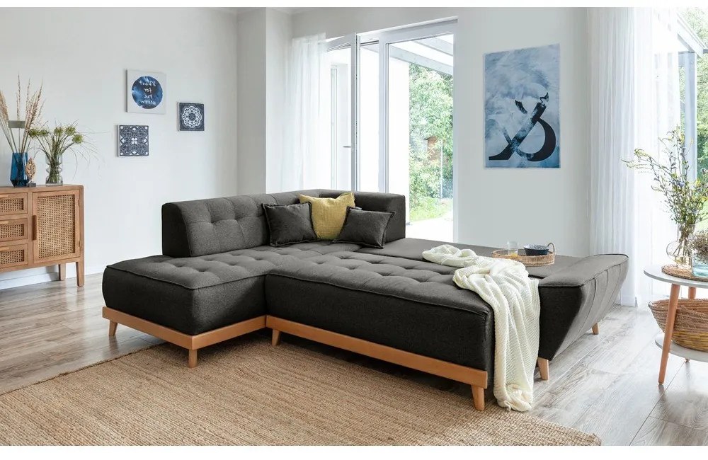 Тъмно сив ъглов разтегателен диван ляв ъгъл, Dazzling Daisy - Miuform