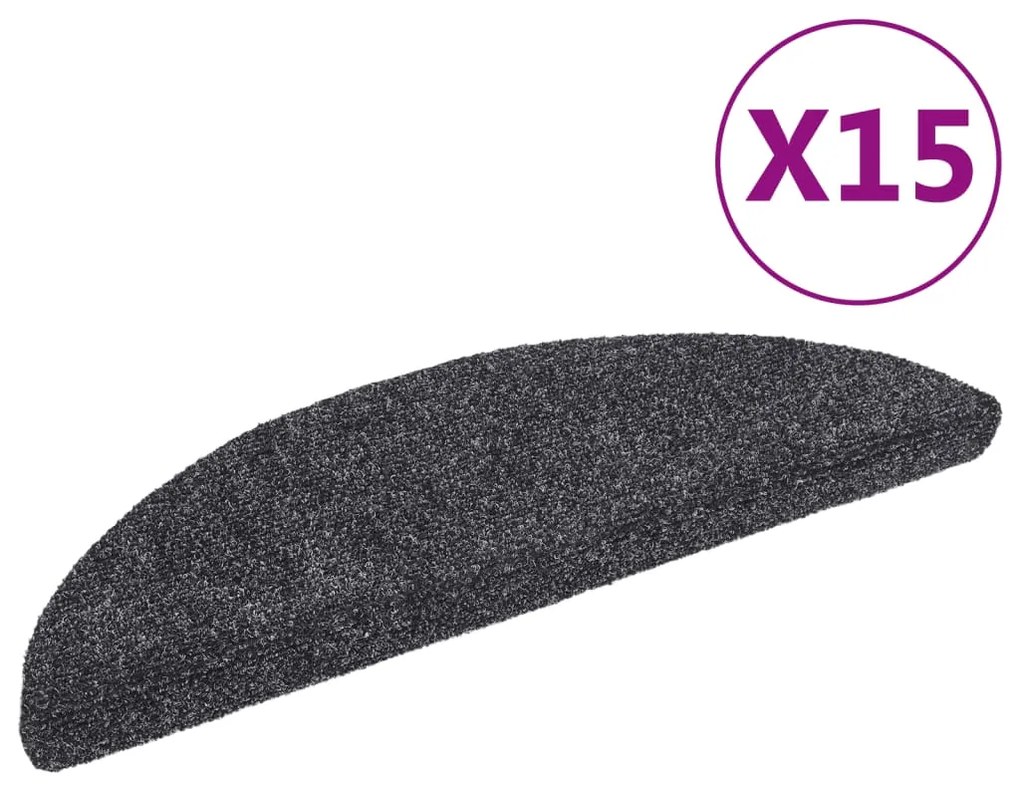 132691 vidaXL Самозалепващи стелки за стъпала, 15 бр, 56x17x3 см, тъмносиви
