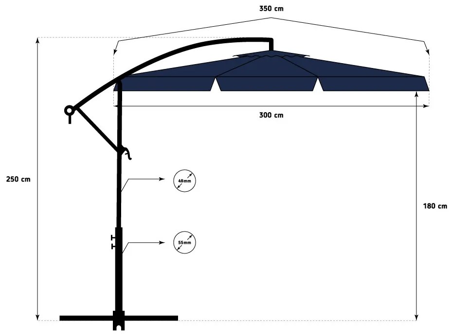 Син градински чадър със стойка