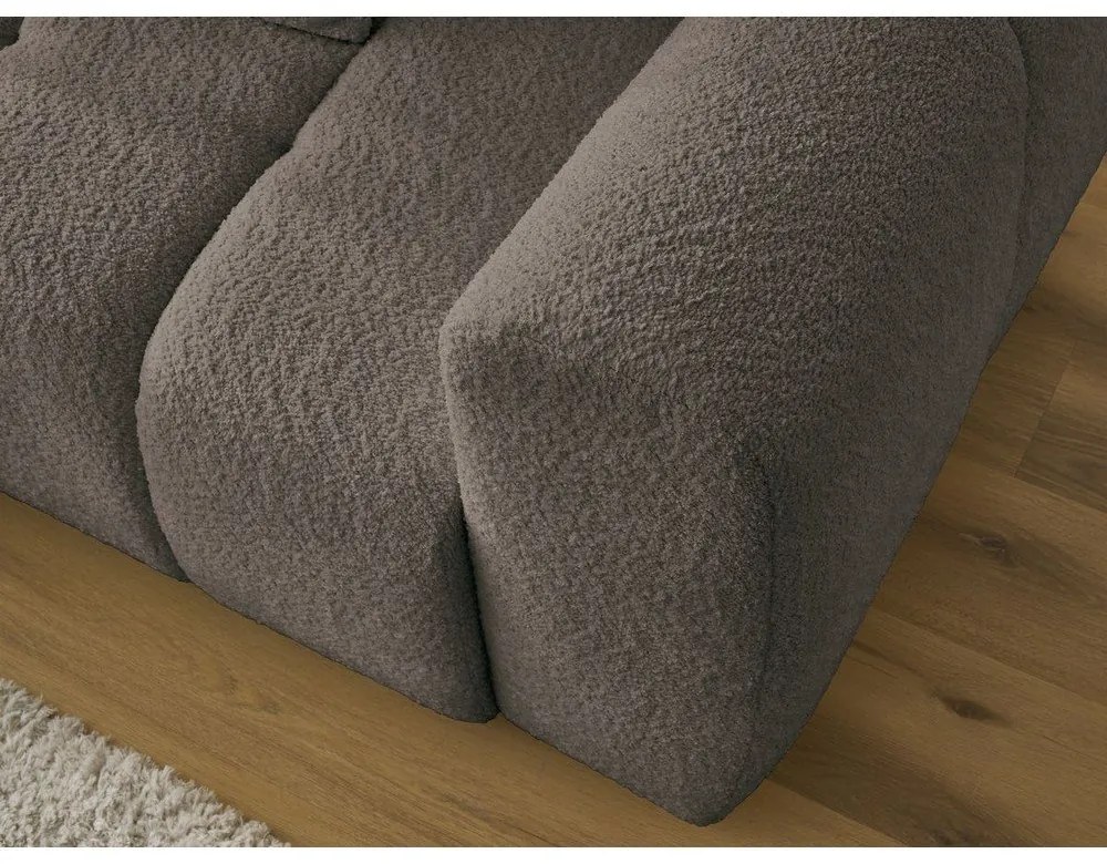 Кафяв сгъваем/с място за съхранение ъглов диван от прежда с примки от букле (ляв ъгъл) Roxelane – Bobochic Paris