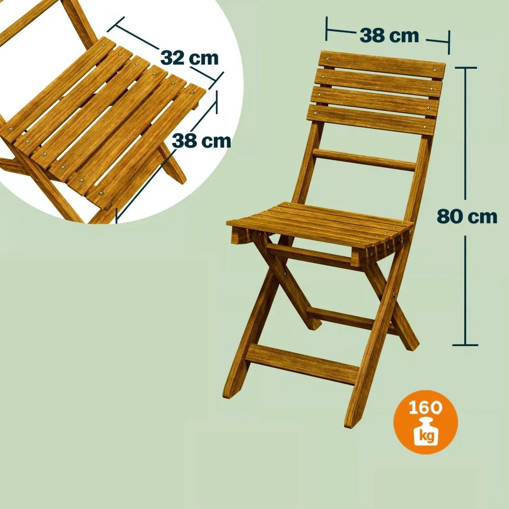 Градински комплект от 3 части CASARIA® от акациево дърво - сгъваема маса + 2 стола