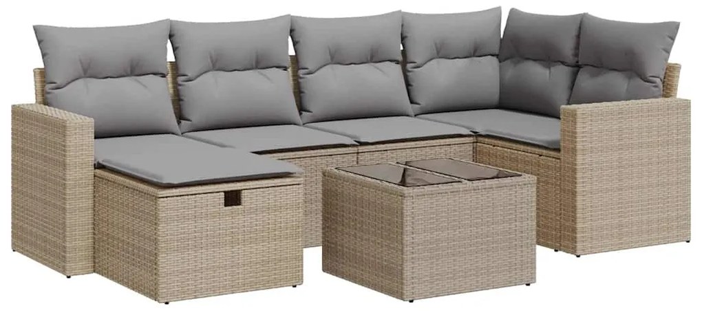 3325395 vidaXL Градински диван с възглавници, 7 части, бежов полиратан