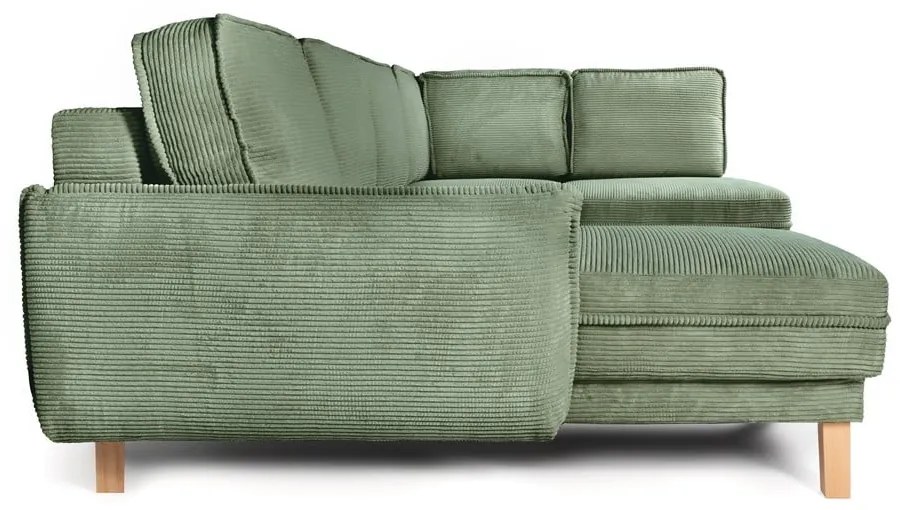 Светлозелен сгъваем ъглов диван от рипсено кадифе (десен ъгъл/"U" форма) Tori – Bonami Selection