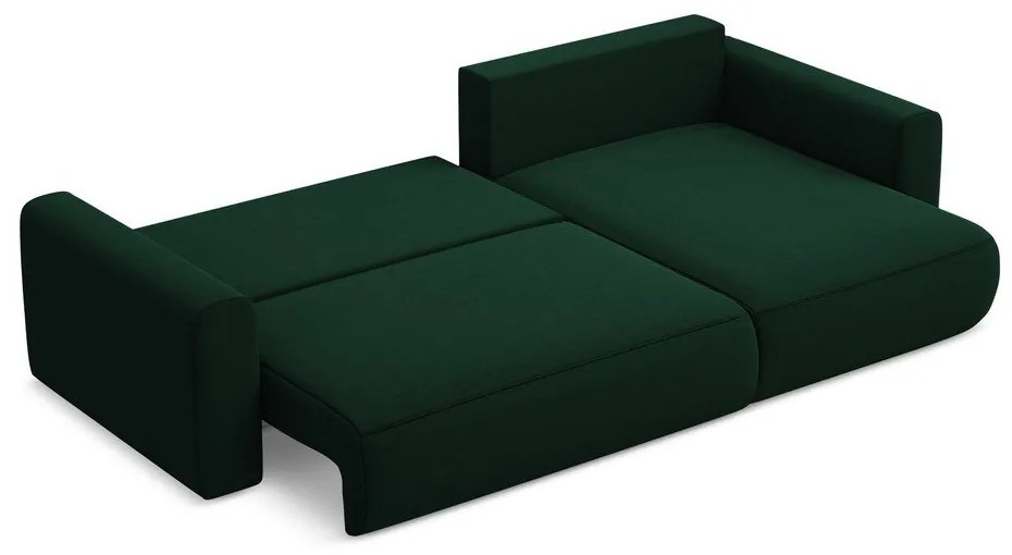 Зелен кадифен разтегателен ъглов диван с място за съхранение (десен ъгъл) Kapua – Makamii
