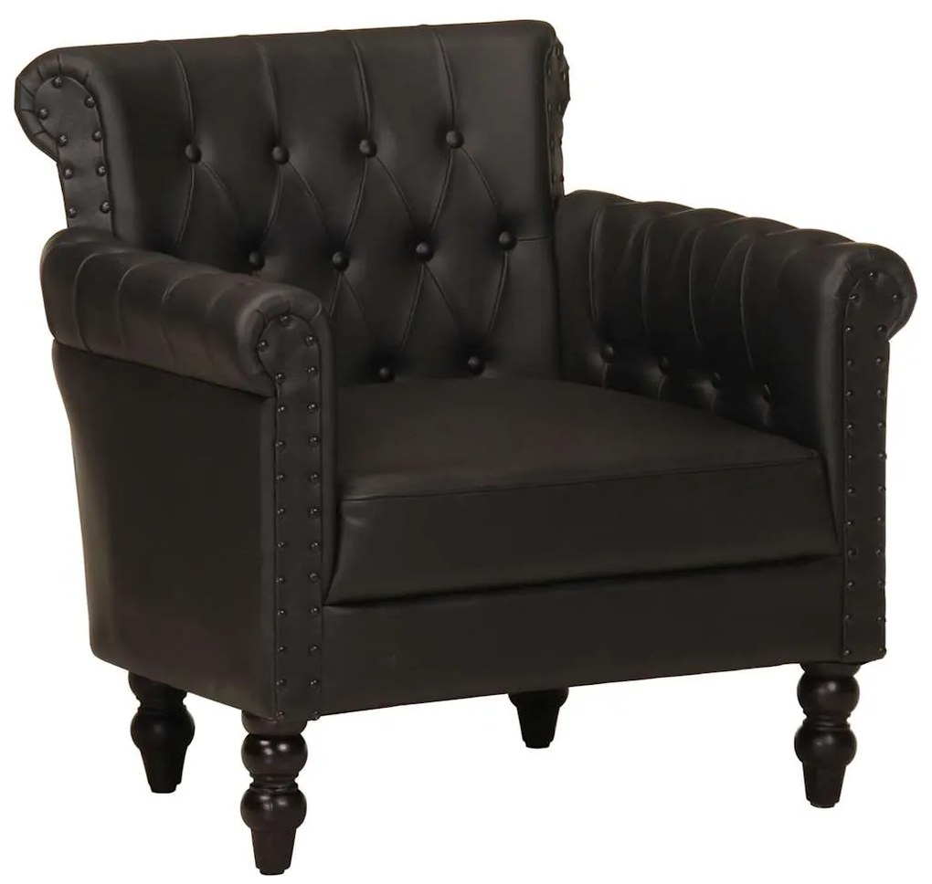 288288 vidaXL Фотьойл, черно, естествена козя кожа