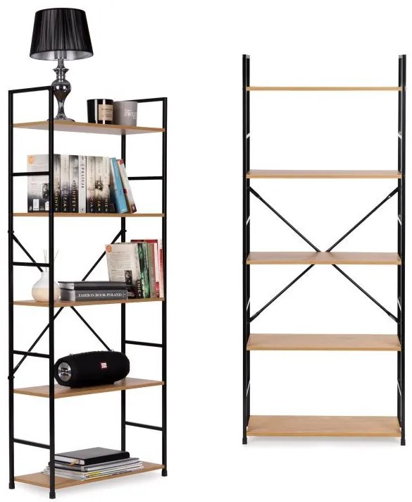 Дървен рафт с метална рамка и 5 рафта