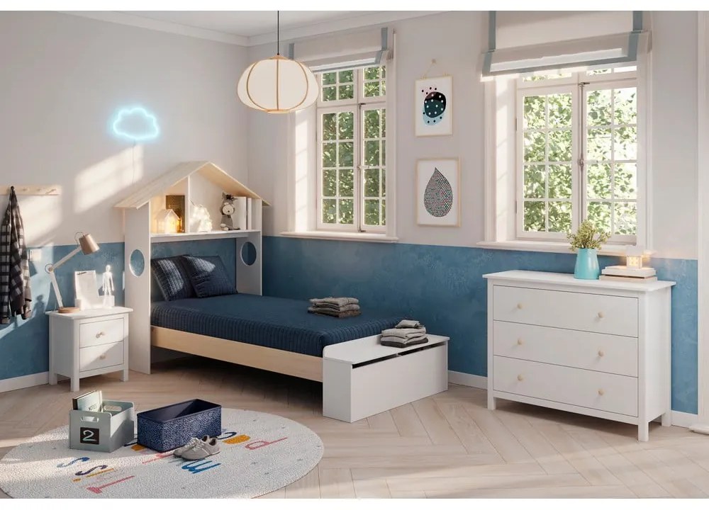 Детско легло с място за съхранение 90x190 cm от бял/естествен бор Odessa - Marckeric