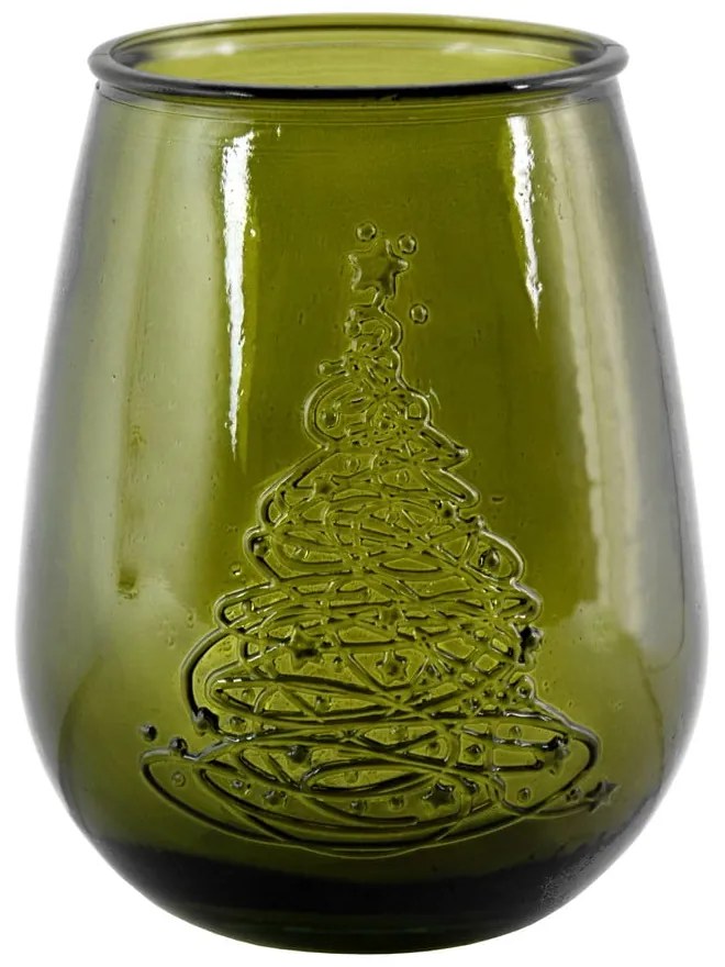 Ваза от зелено стъкло с коледен мотив, височина 13 cm Arbol de Navidad - Ego Dekor