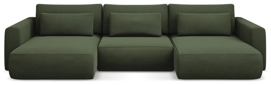 Разтегателен ъглов диван с място за съхранение в цвят каки (U форма) Kapua – Makamii