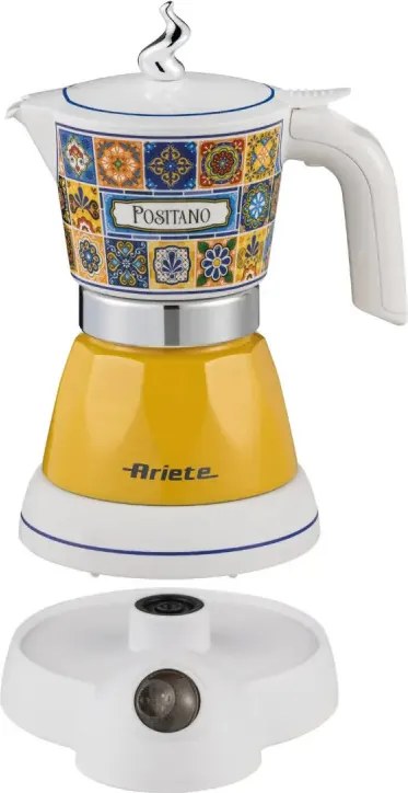 Електрическа кафеварка Ariete Moka Vintage Positano 1358/1P, 400W, 4 чаши, Безжична употреба, Въртяща се на 360 градуса основа, Бял/Жълт