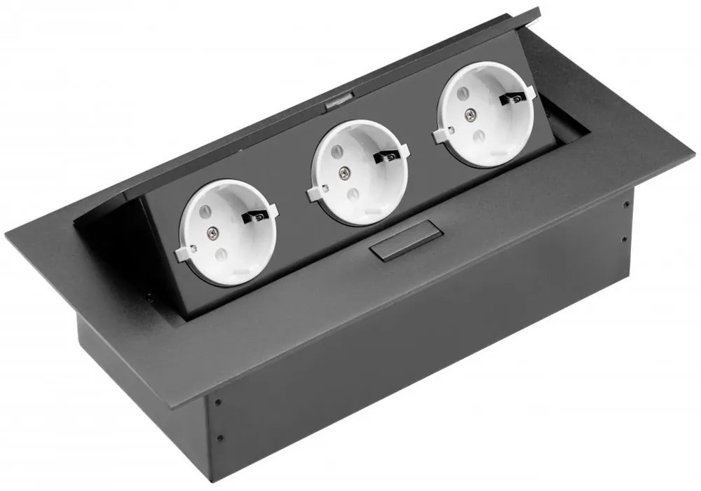 GTV AE-PB03GS-20 Pop-up контакт за вгражд., 3x Schuko, без кабел, черен