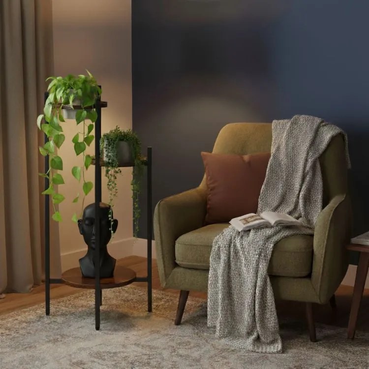 Стойка за цветя на тавана - 3-етажен рафт с кръгли дървени рафтове