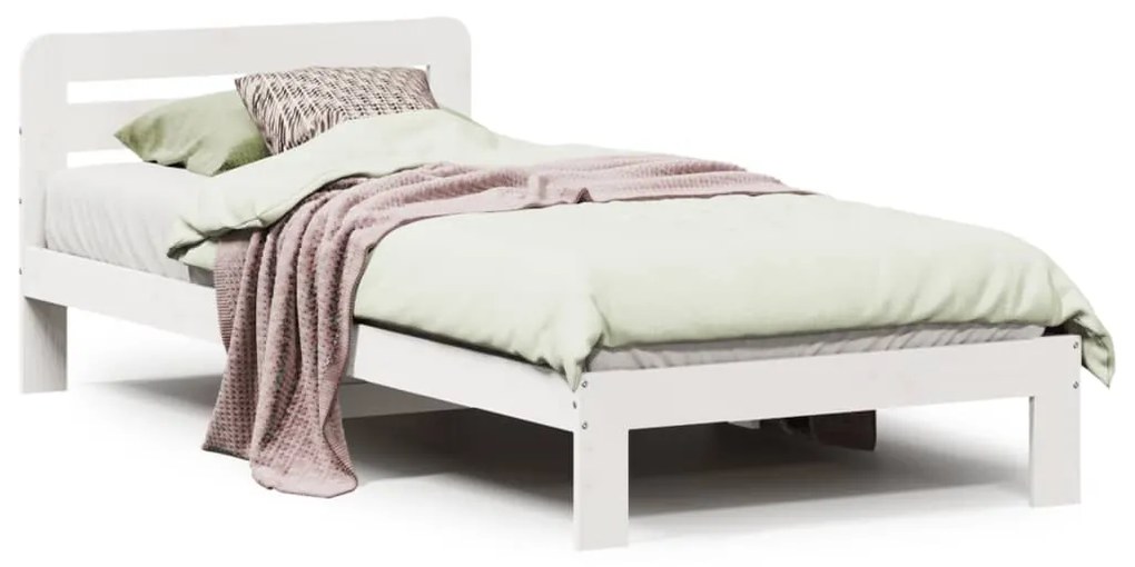 855568 vidaXL Рамка за легло без матрак, бял, 90x190 см, борово дърво масив