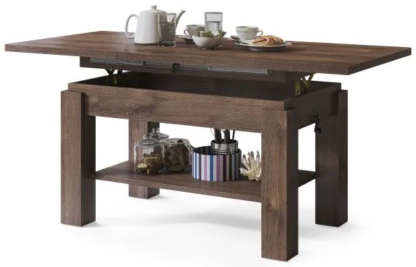 АСТОРИА Кафяв дъб - РАЗТЕГАТЕЛНА ХОЛНА МАСА С ПОВДИГАЩ МЕХАНИЗЪМ С РАФТ