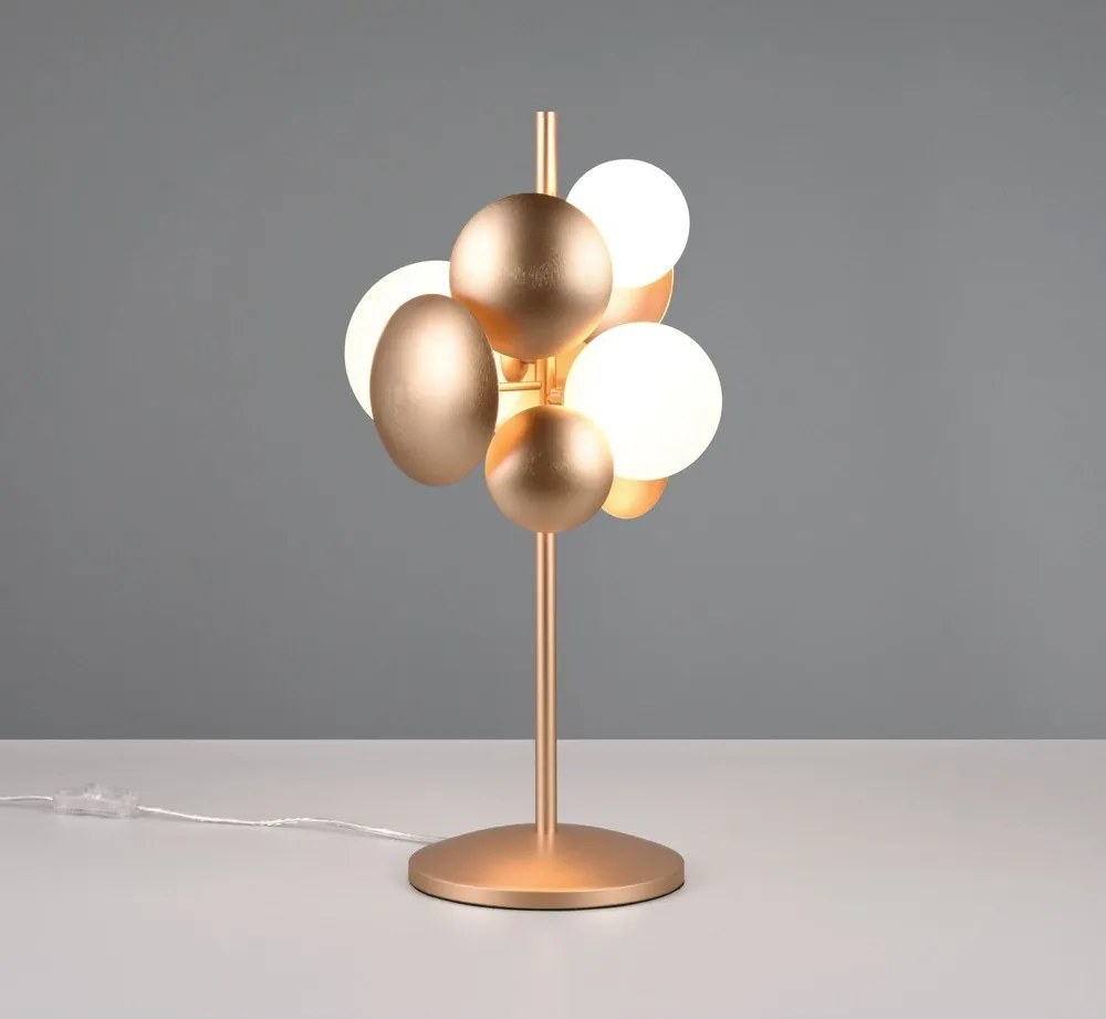 Настолна лампа със стъклен абажур в златисто и бяло (височина 50 cm) Bubble - Trio Select