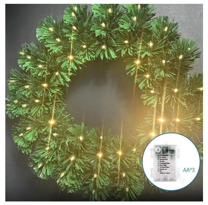 Aigostar - външен LED коледен венец, 72 x LED / 3 x AA, Ø 50 см, IP44, топла бяла светлина