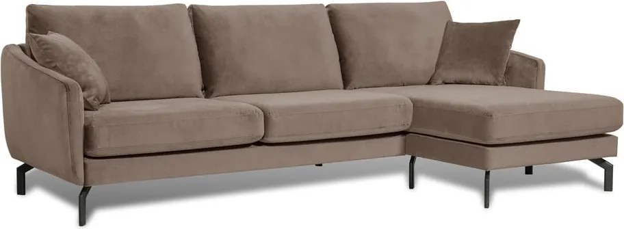 Кафяво-бежов ъглов диван от кадифе (десен ъгъл) Magic - Scandic