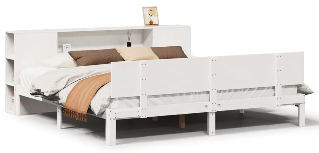 3322639 vidaXL Легло с етажерка за книги, без матрак, 180x200 см, бор масив