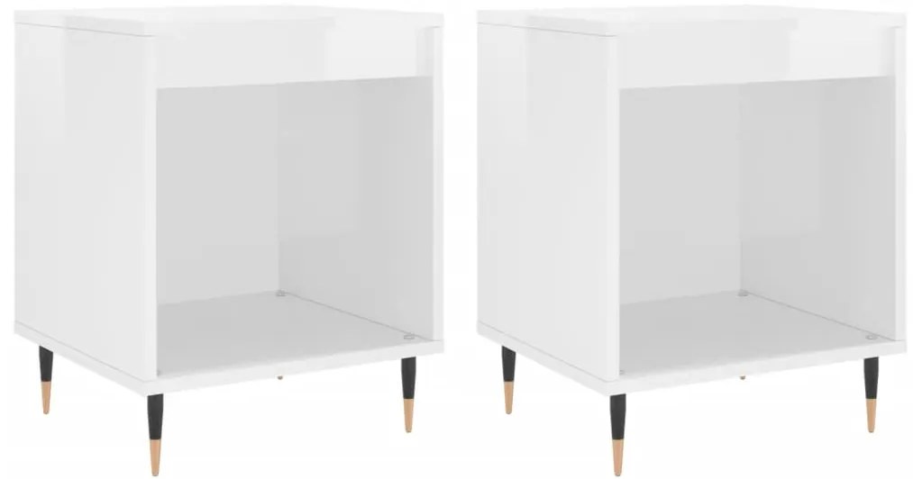830705 vidaXL Нощни шкафчета, 2 бр, бял гланц, 40x35x50 см, инженерно дърво