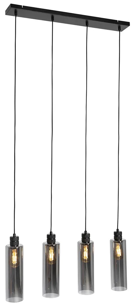 Модерна висяща лампа черна с опушено стъкло 4-светлина - Stavelot