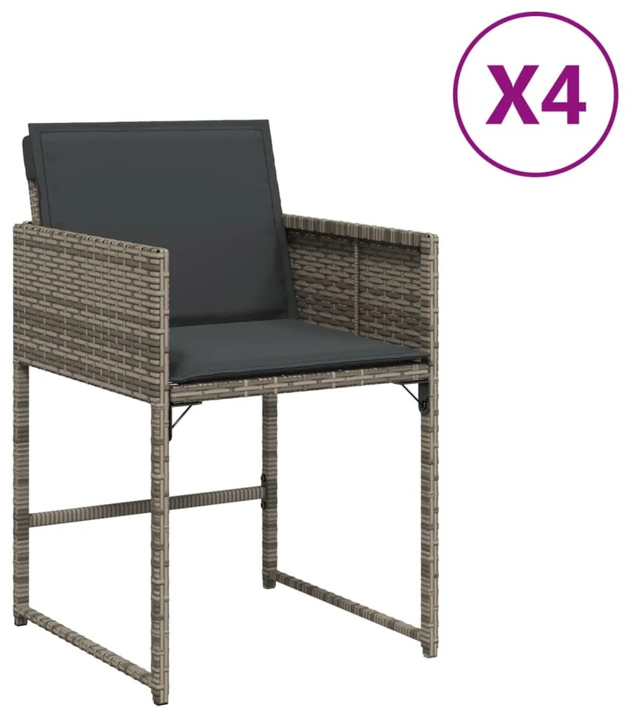 365002 vidaXL Градински столове с възглавници, 4 бр, сиви, полиратан